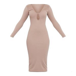 Forever 21 beige long sleeve keyhole midi dress. Size L.